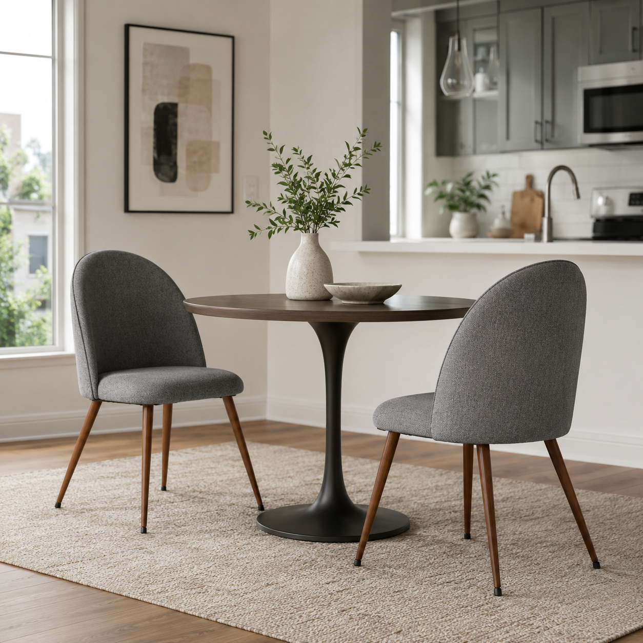 Haven High Back Upholstered Dining Chairs with Walnut-Tone Legs Set of 2
