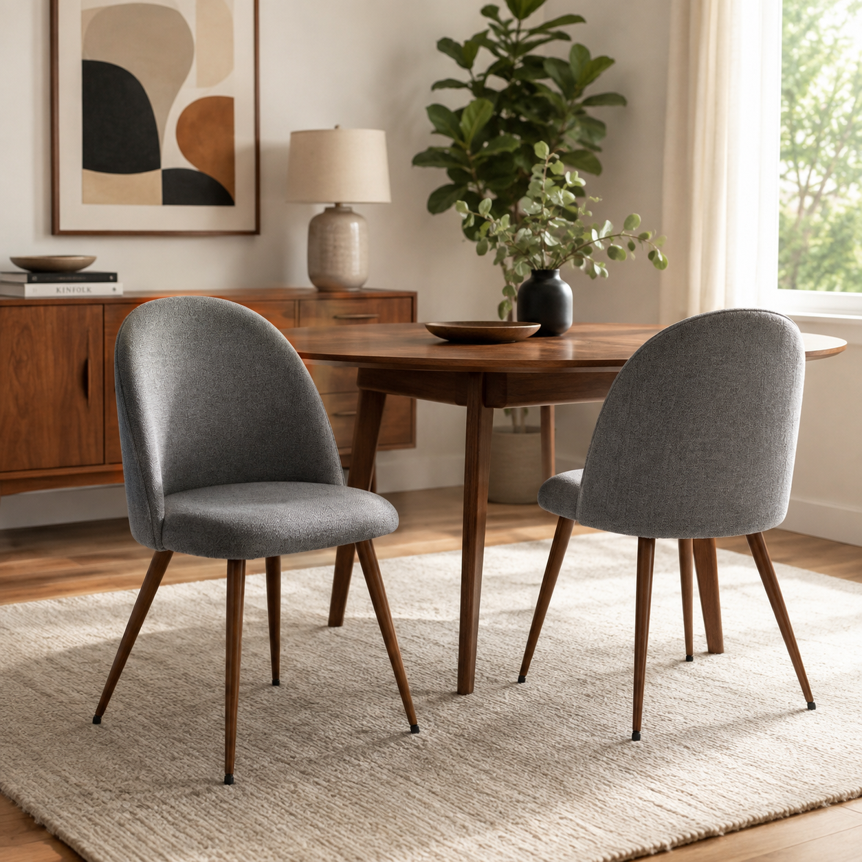 Haven High Back Upholstered Dining Chairs with Walnut-Tone Legs Set of 2