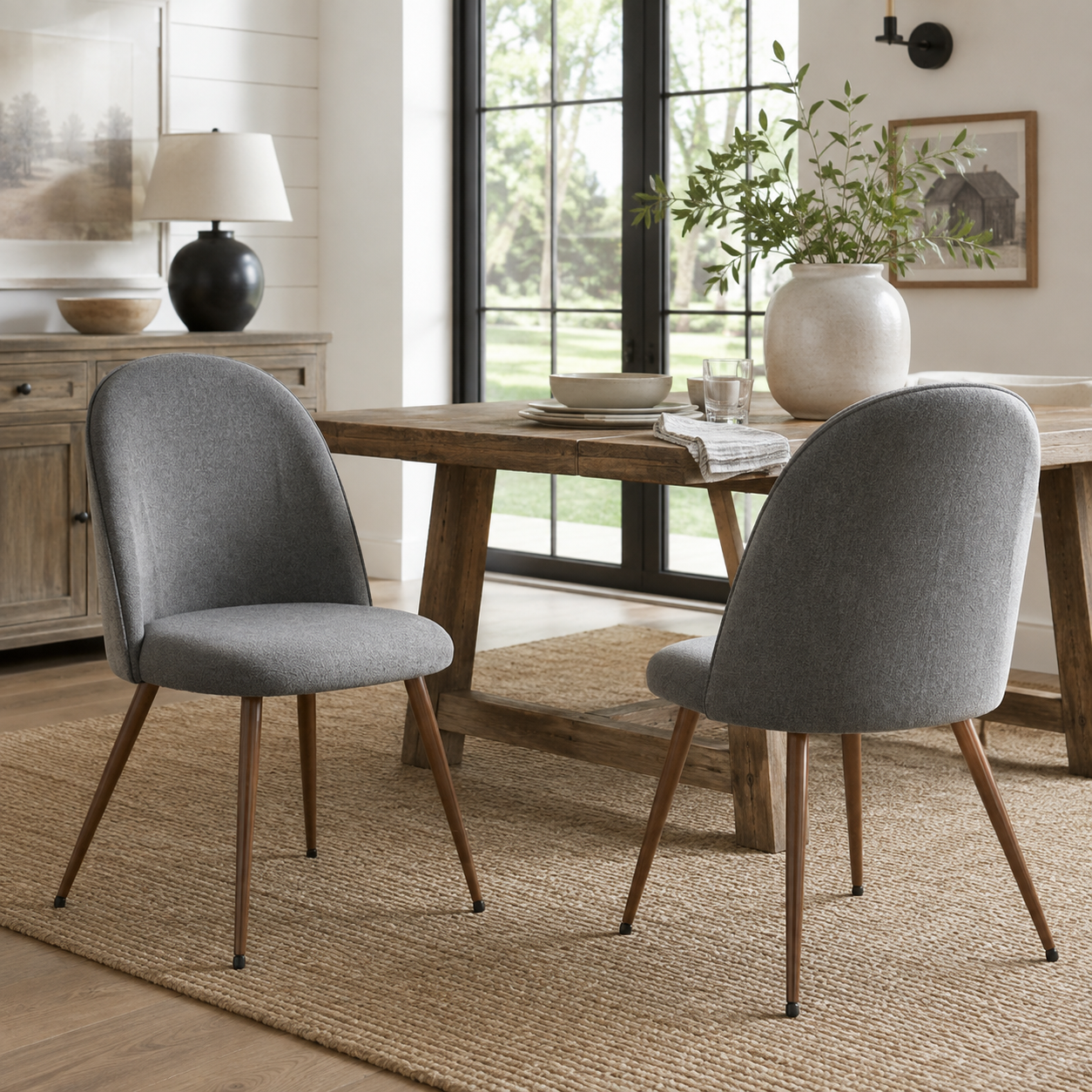 Haven High Back Upholstered Dining Chairs with Walnut-Tone Legs Set of 2