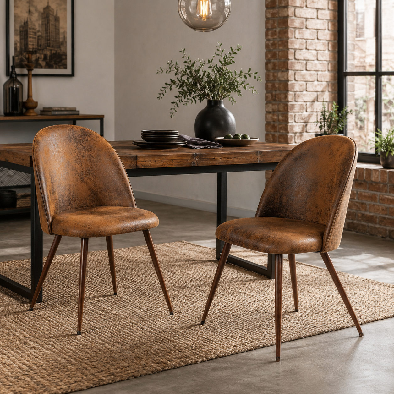 Haven High Back Upholstered Dining Chairs with Walnut-Tone Legs Set of 2