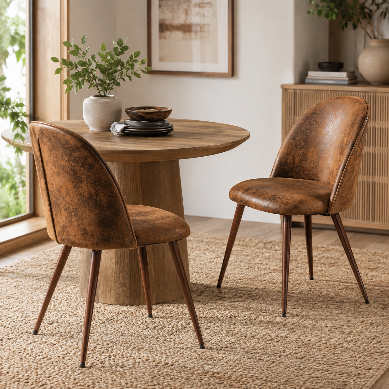Haven High Back Upholstered Dining Chairs with Walnut-Tone Legs Set of 2