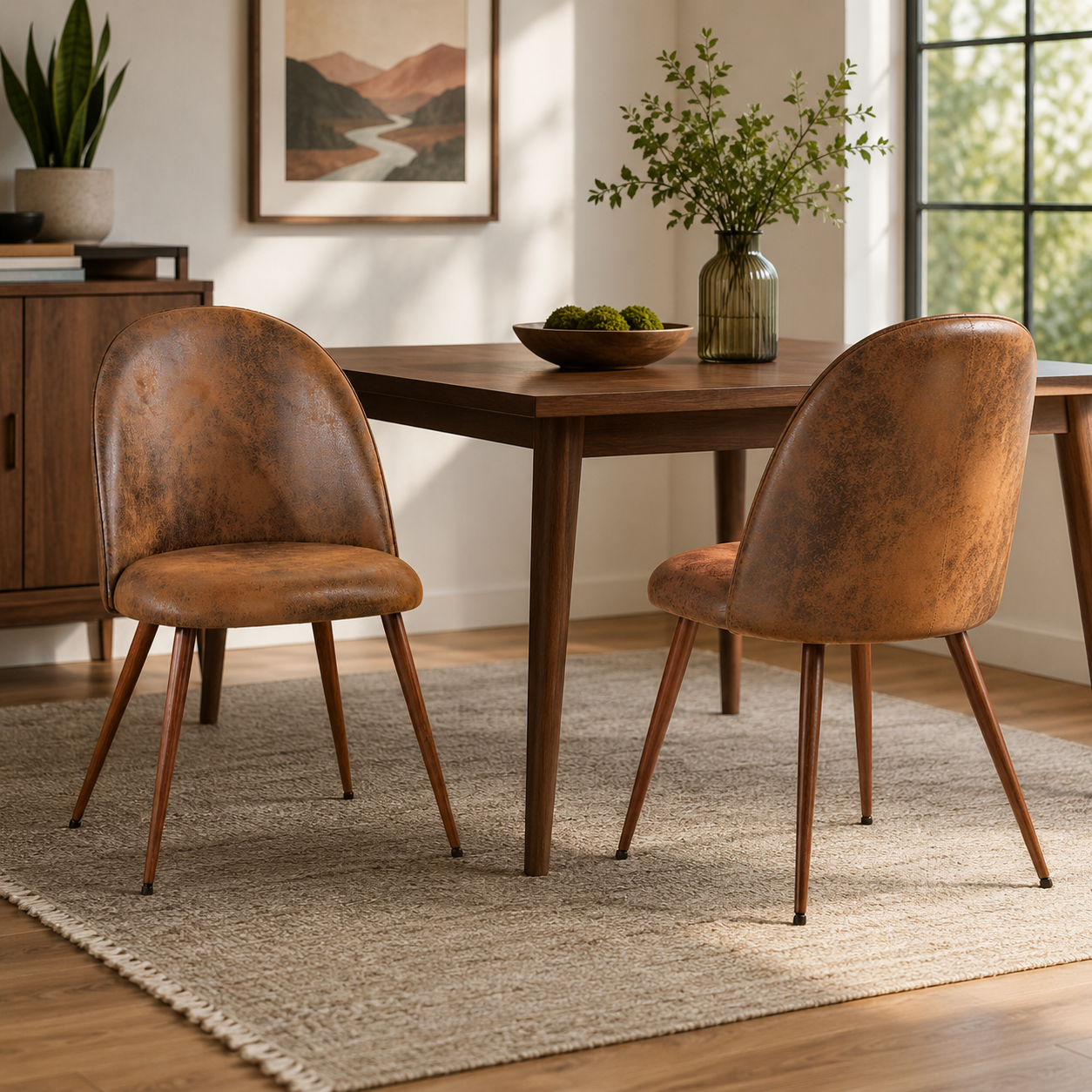 Haven High Back Upholstered Dining Chairs with Walnut-Tone Legs Set of 2