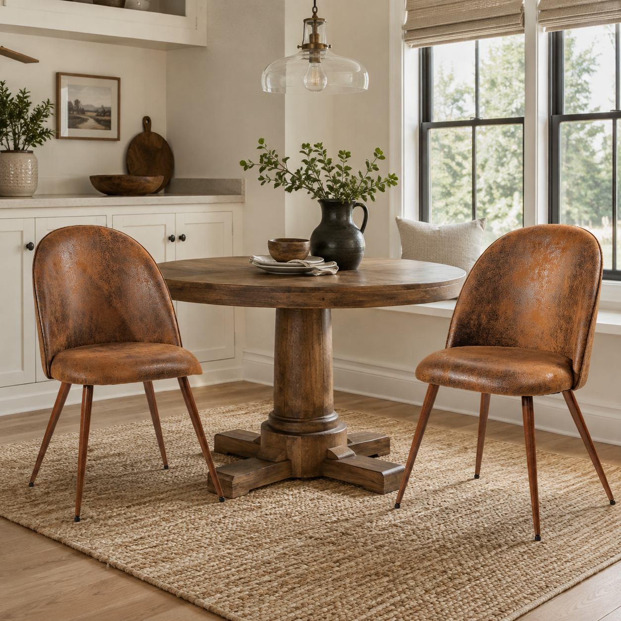 Haven High Back Upholstered Dining Chairs with Walnut-Tone Legs Set of 2