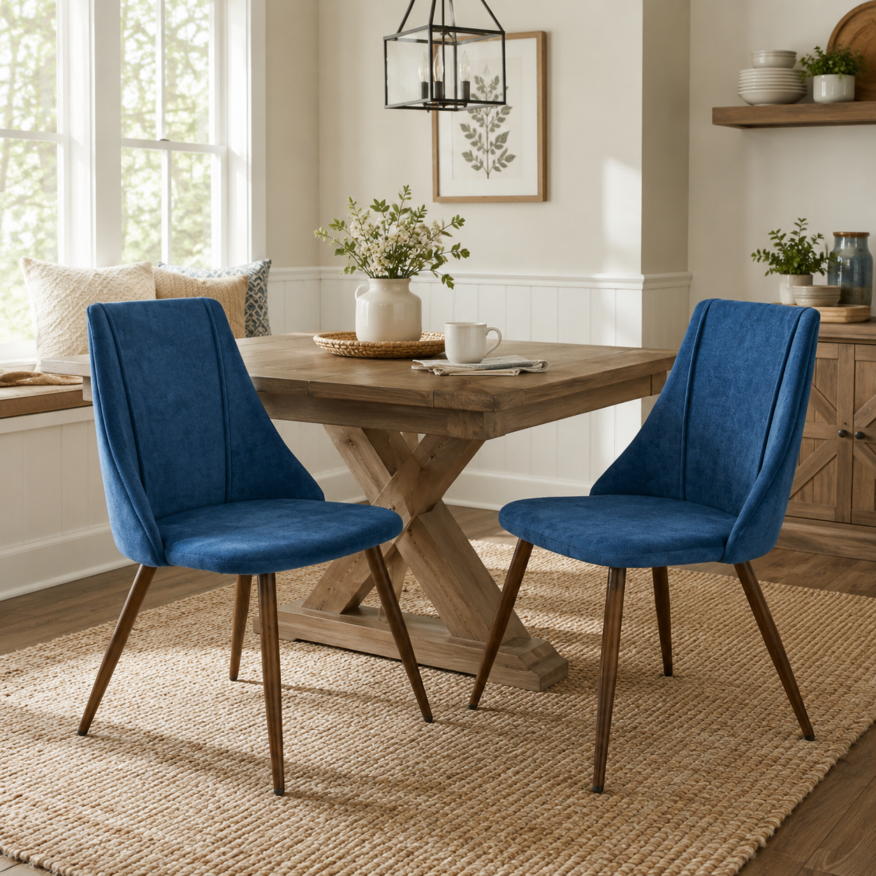 Smeg Soft High Back Upholstered Dining Chairs Set of 2 in Fabric or Velvet