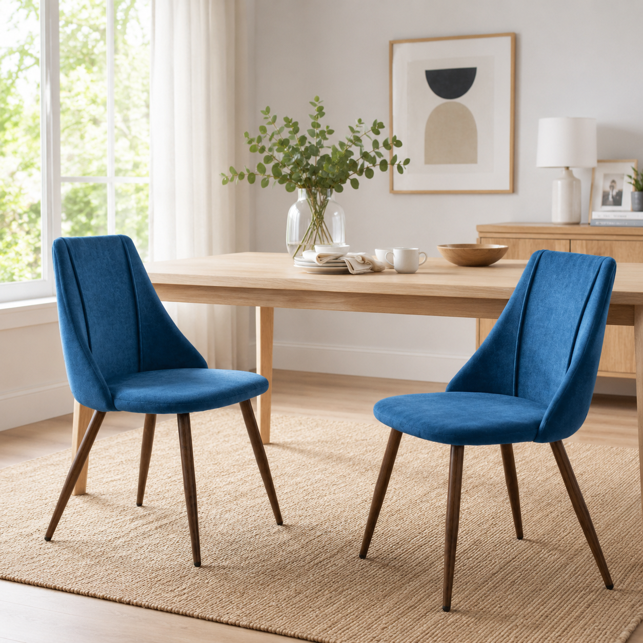 Smeg Soft High Back Upholstered Dining Chairs Set of 2 in Fabric or Velvet