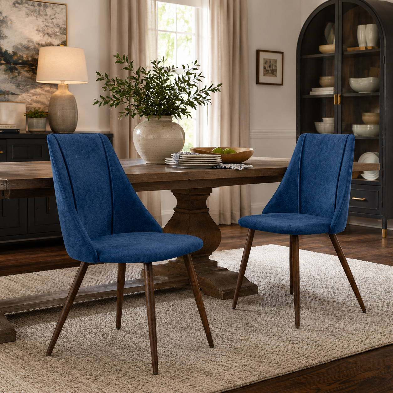 Smeg Soft High Back Upholstered Dining Chairs Set of 2 in Fabric or Velvet