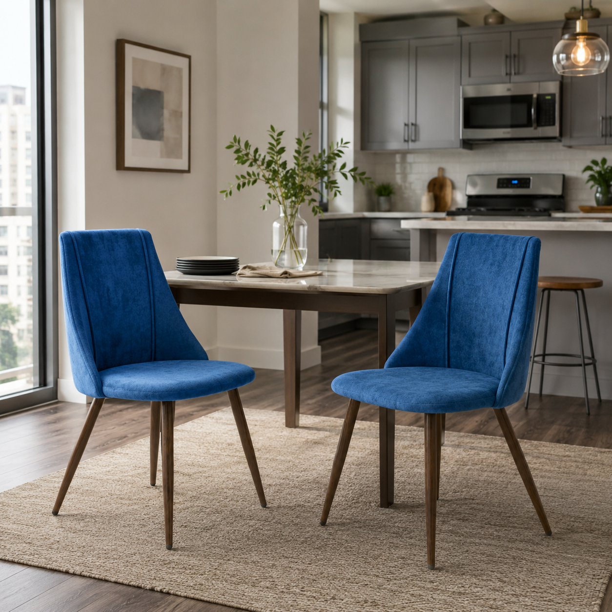 Smeg Soft High Back Upholstered Dining Chairs Set of 2 in Fabric or Velvet
