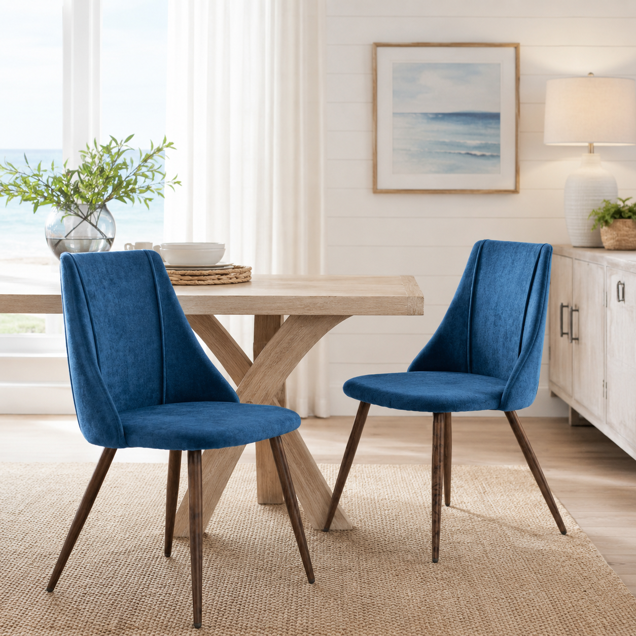 Smeg Soft High Back Upholstered Dining Chairs Set of 2 in Fabric or Velvet