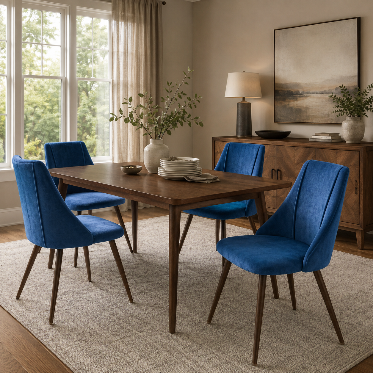 Smeg Soft High Back Upholstered Dining Chairs Set of 2 in Fabric or Velvet