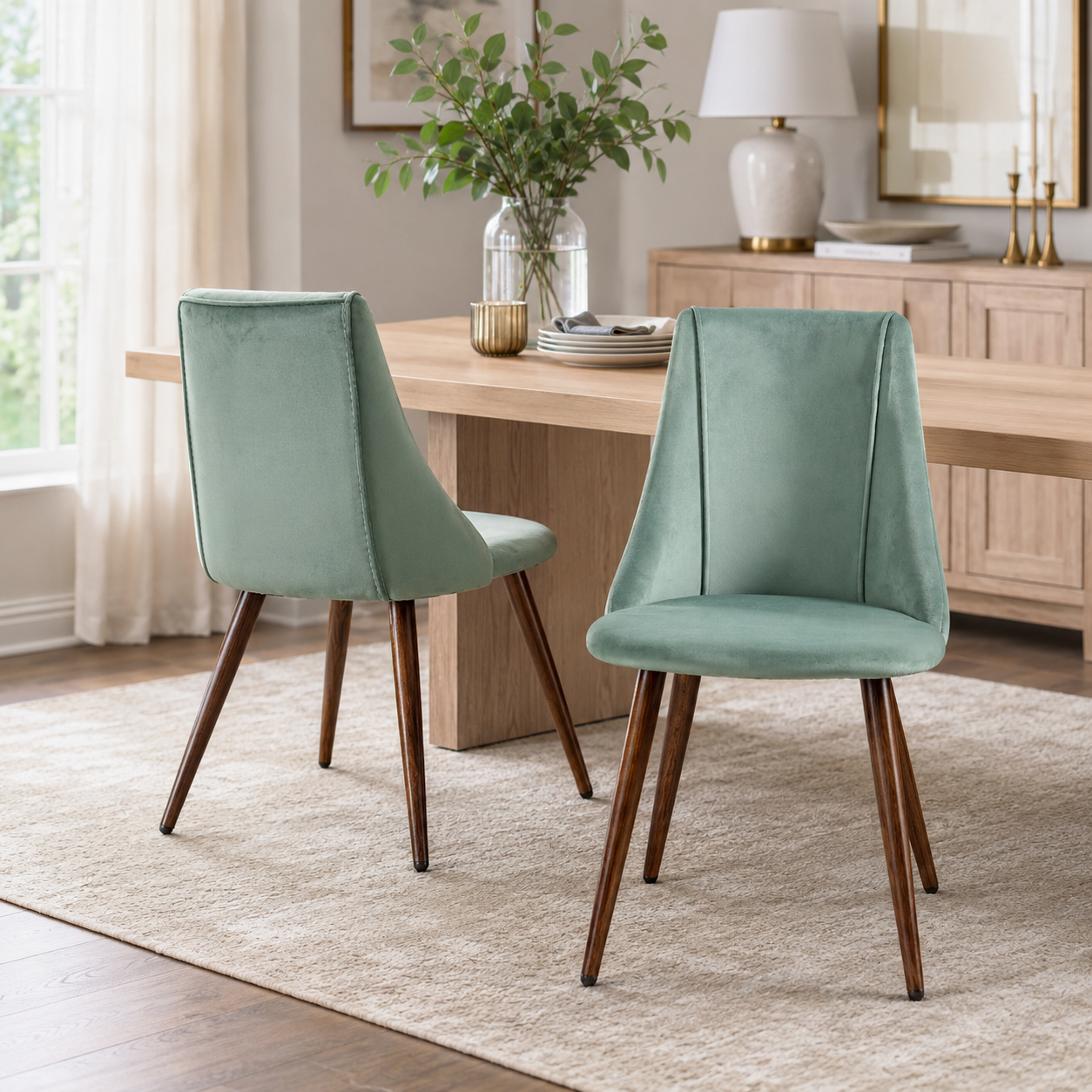 Smeg Soft High Back Upholstered Dining Chairs Set of 2 in Fabric or Velvet