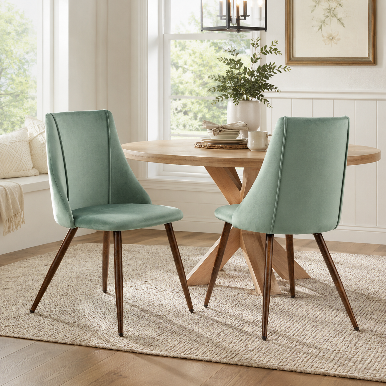 Smeg Soft High Back Upholstered Dining Chairs Set of 2 in Fabric or Velvet