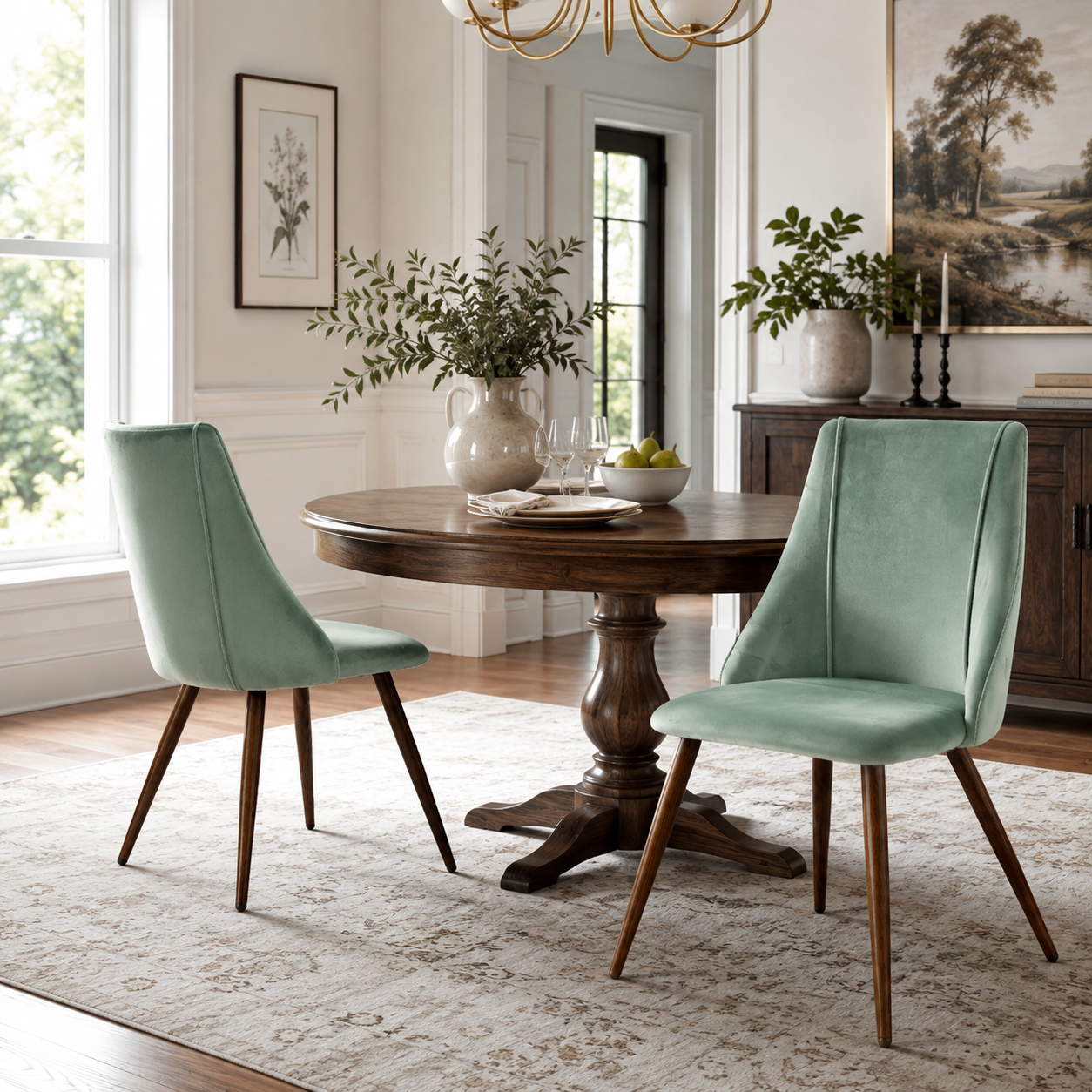 Smeg Soft High Back Upholstered Dining Chairs Set of 2 in Fabric or Velvet