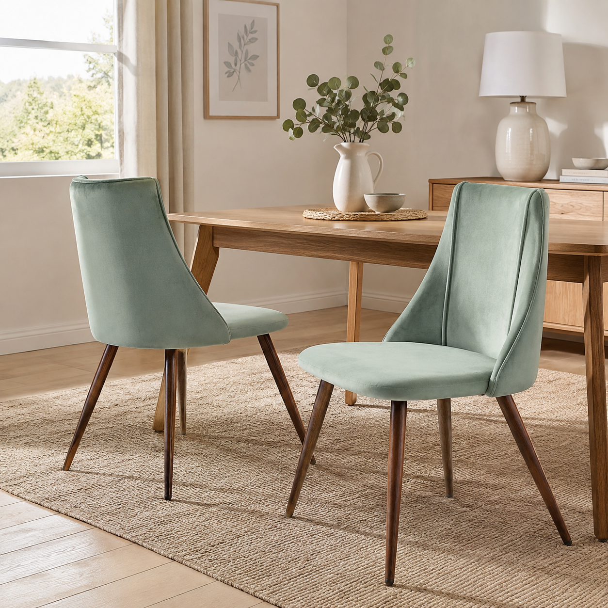 Smeg Soft High Back Upholstered Dining Chairs Set of 2 in Fabric or Velvet