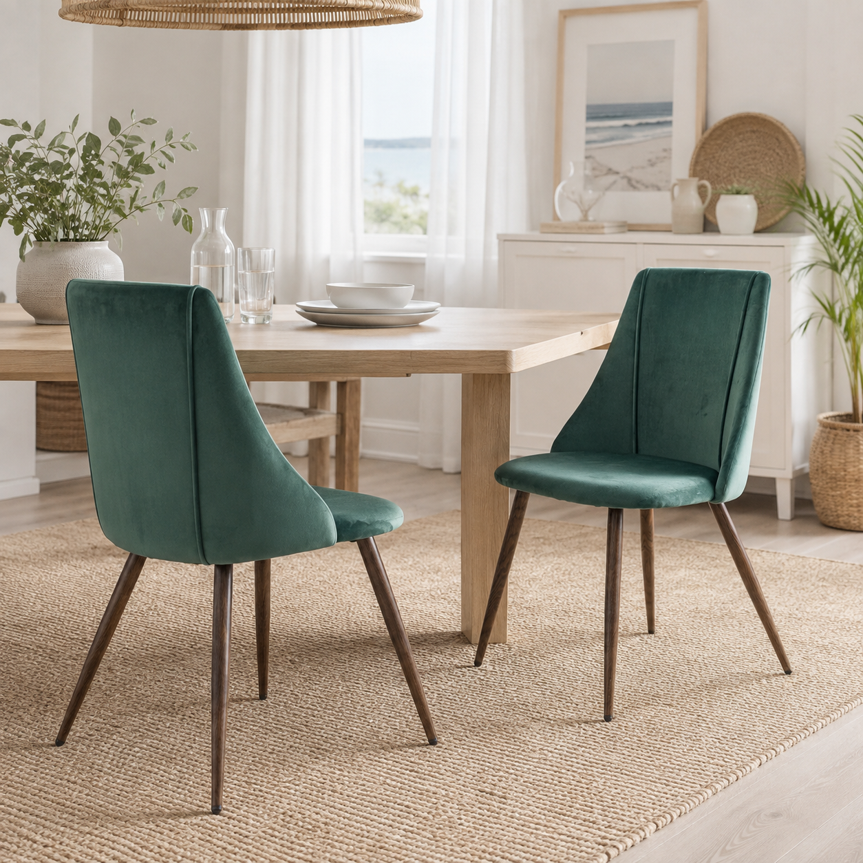 Smeg Soft High Back Upholstered Dining Chairs Set of 2 in Fabric or Velvet
