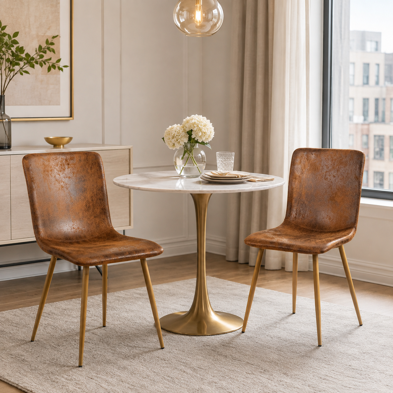 Scargill Suede Upholstered Dining Chairs with Gold Metal Legs Set of 2