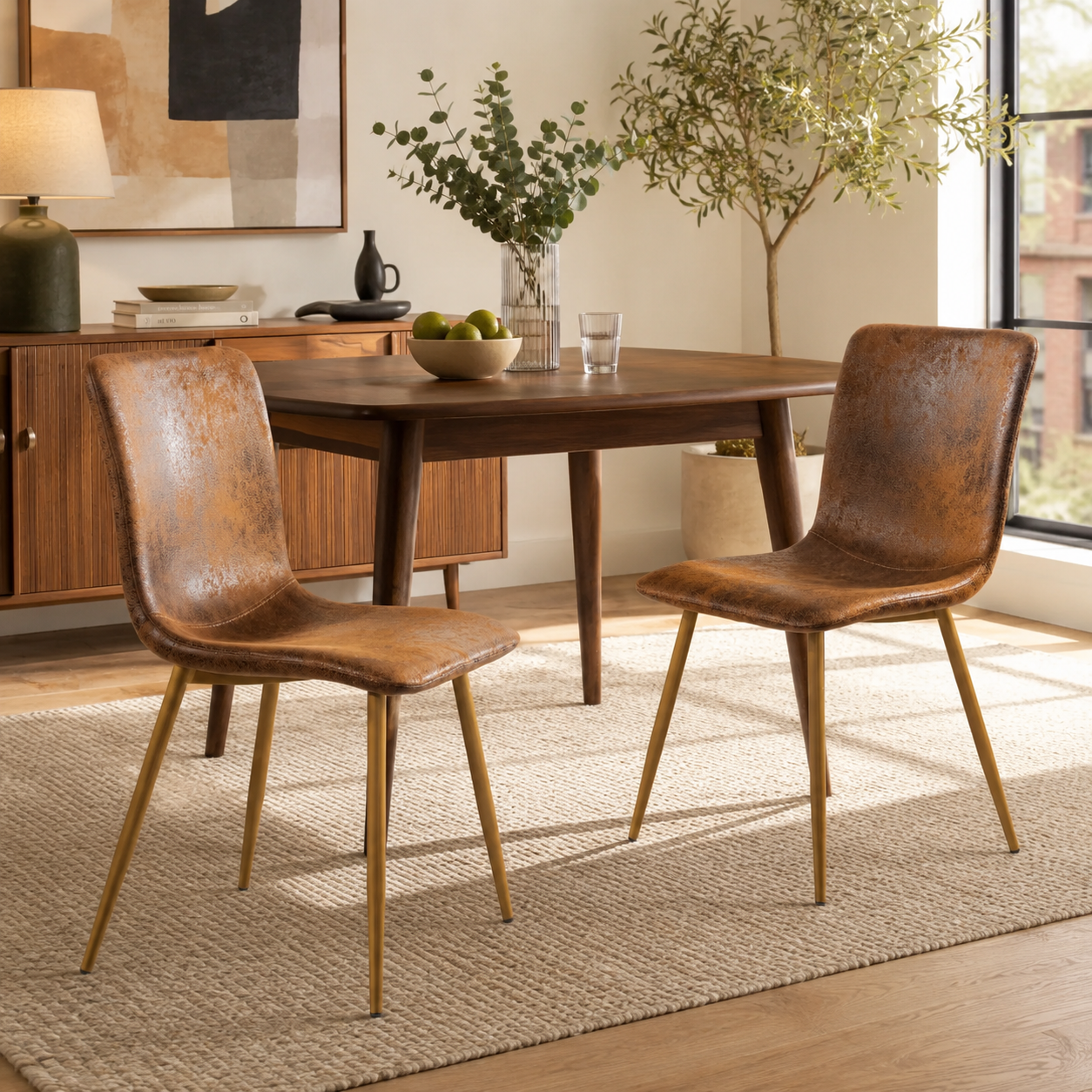 Scargill Suede Upholstered Dining Chairs with Gold Metal Legs Set of 2