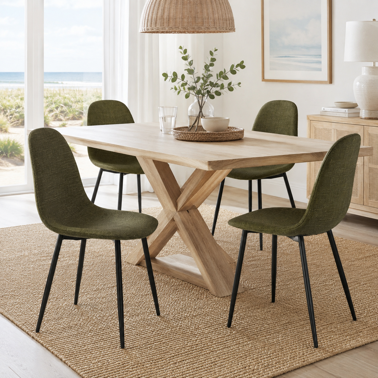 Charlton Tweed Dining Chair with Splayed Metal Legs Set of 4