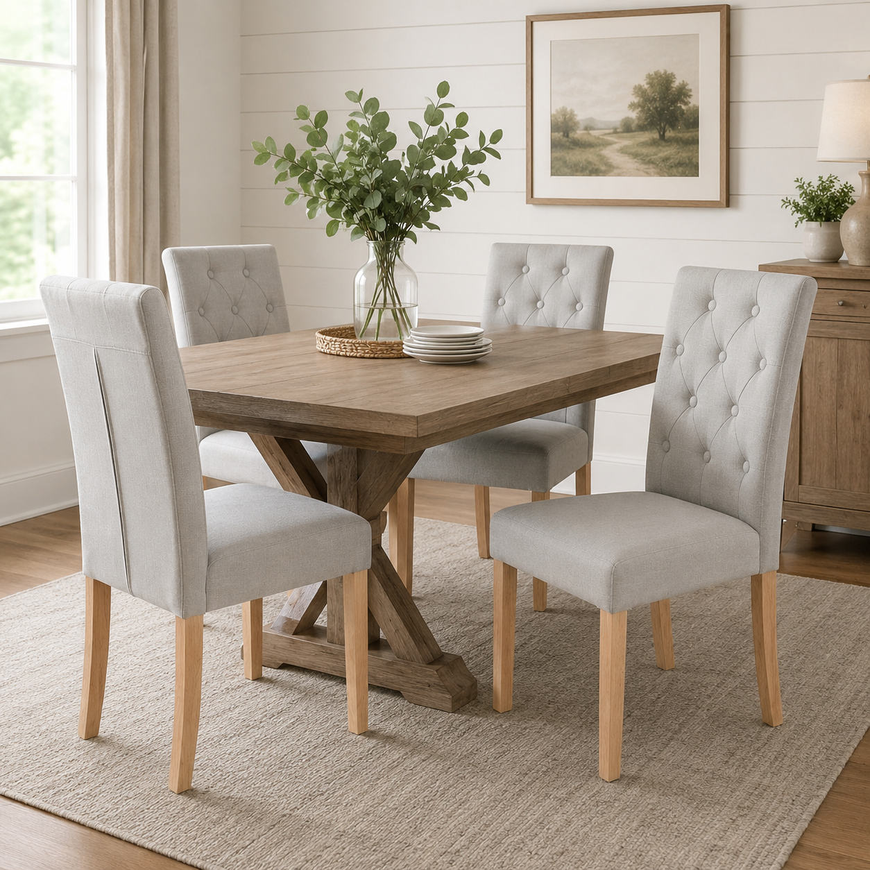 Douro Button-Tufted Parsons Dining Chairs with Solid Wood Legs Set of 4