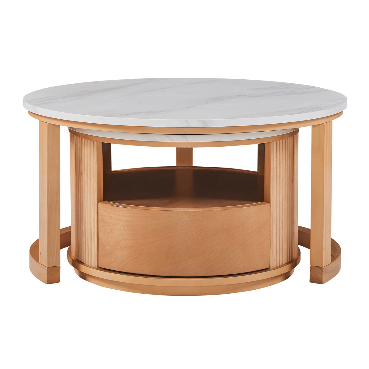 Imola 29" Marble Veneer Round Nesting Coffee Table Set with Storage Drawer