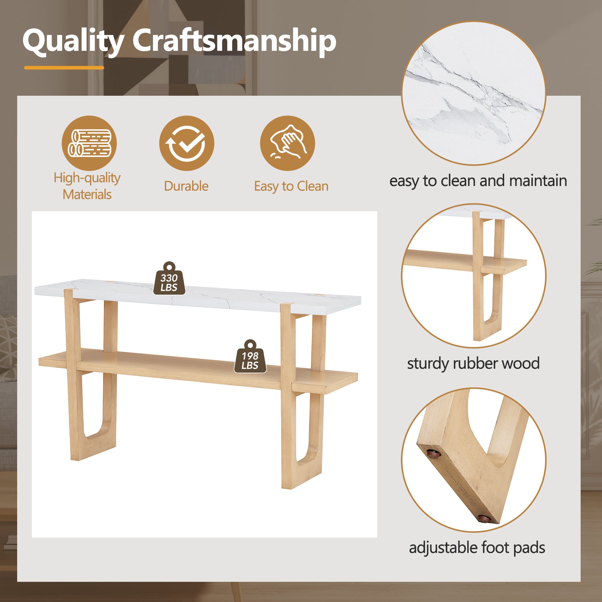 Ravenna Console Table Narrow Entryway Table with Open Shelf, Natural