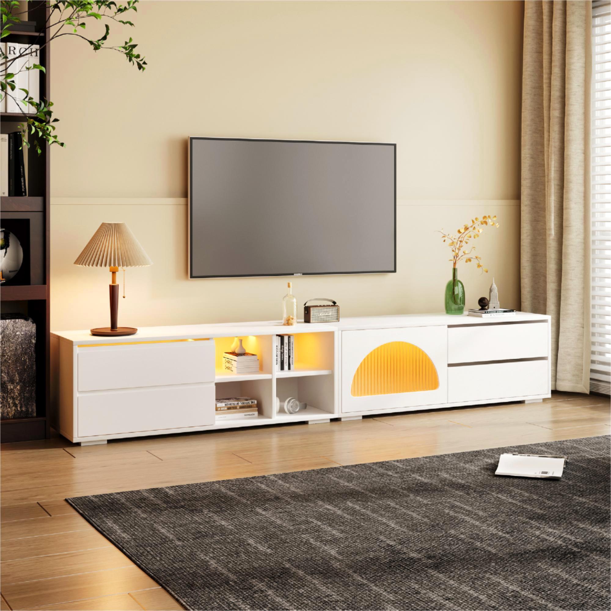Solara 100" Modern TV Stand with Fluted Glass Doors and LED Lights