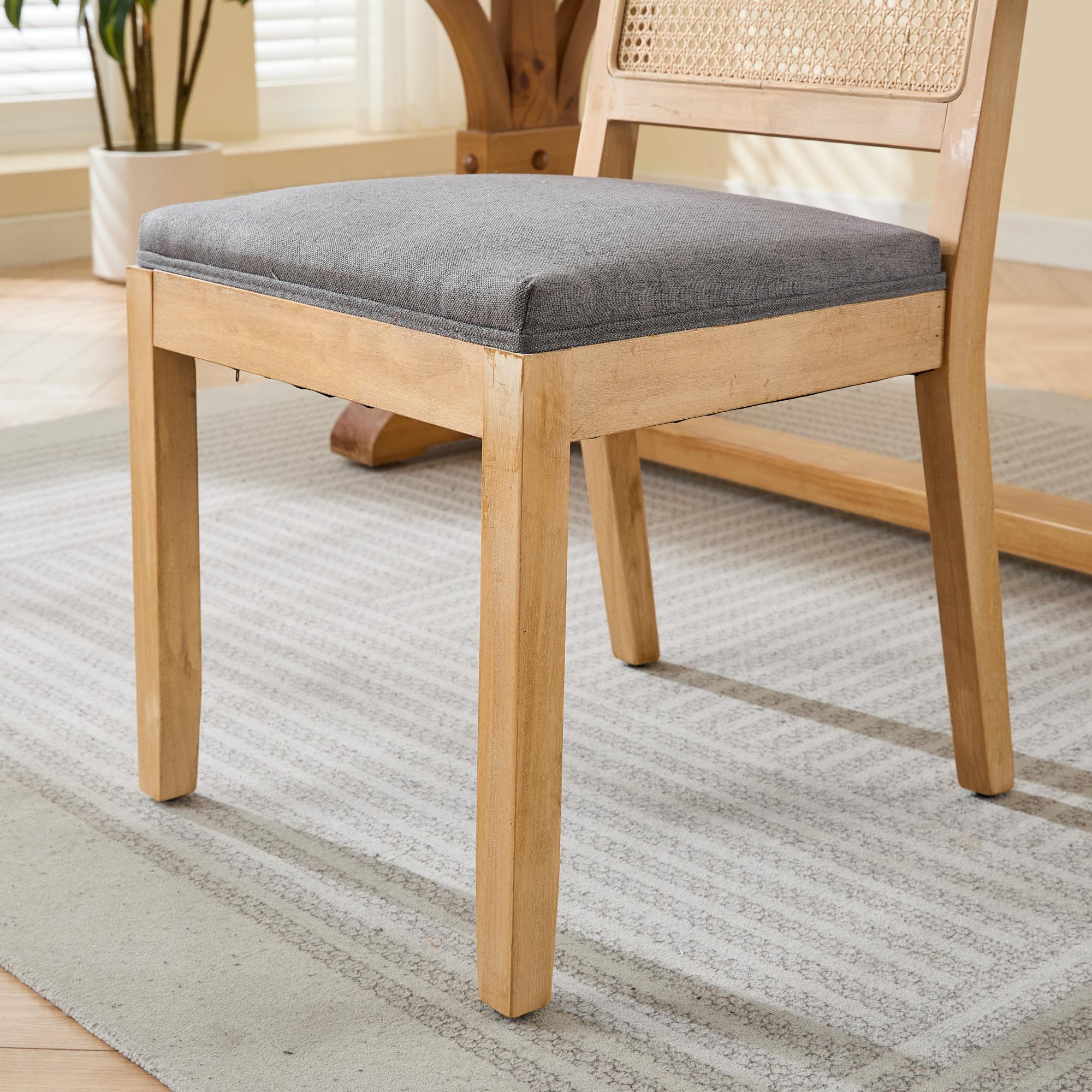 Huron Mid Century Rattan Dining Chairs Set of 2