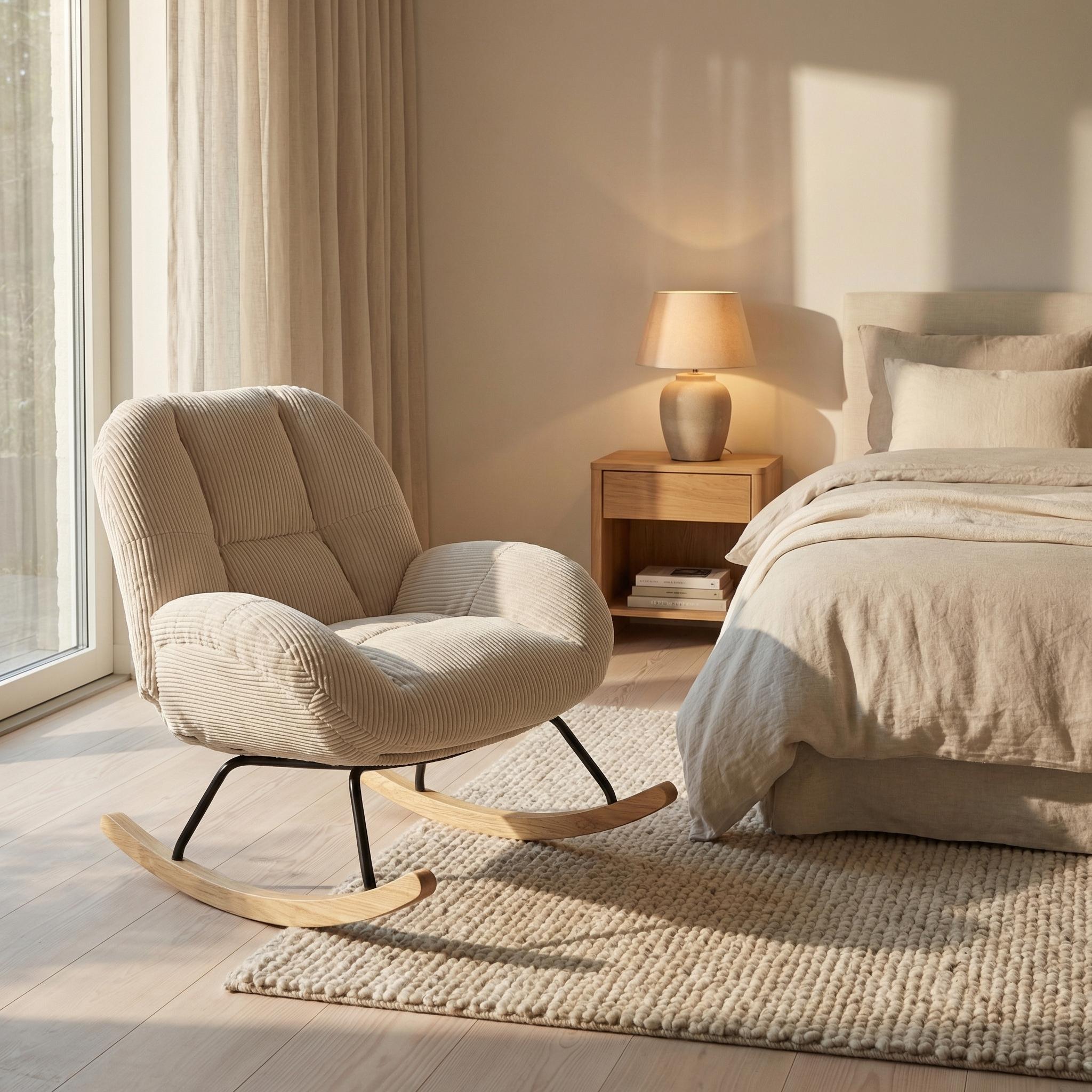 Lithops Corduroy Rocking Chair Modern Fabric Accent Chair
