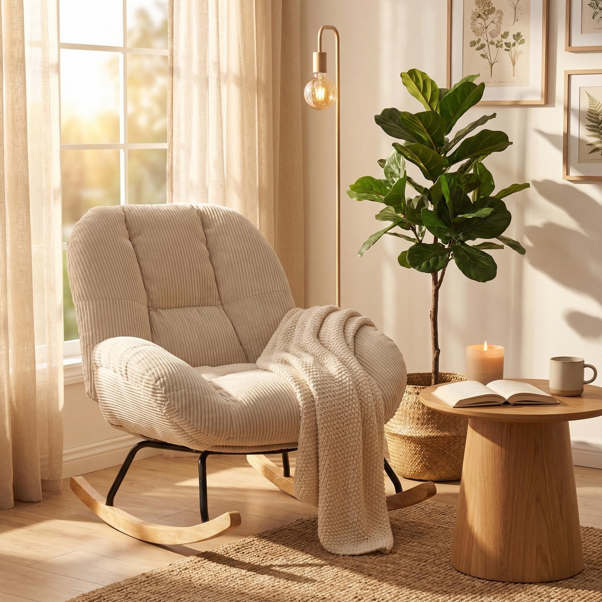 Lithops Corduroy Rocking Chair Modern Fabric Accent Chair