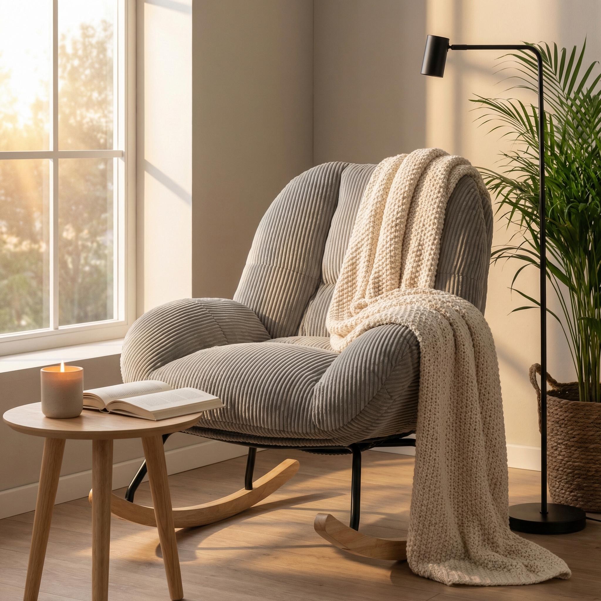 Lithops Corduroy Rocking Chair Modern Fabric Accent Chair
