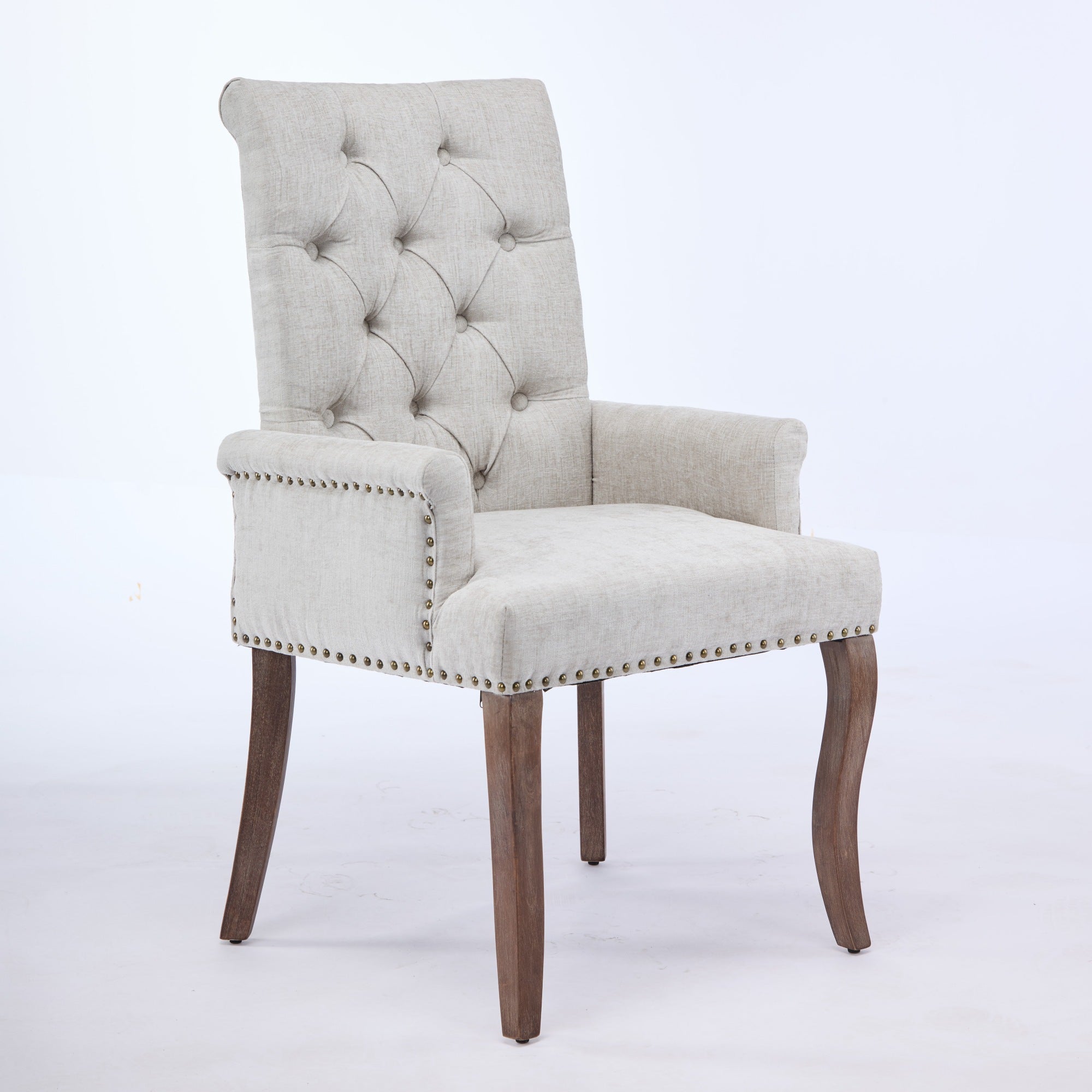 Sarine Chenille Tufted Dining Chair with Roll Top Back and Curved Wood Legs
