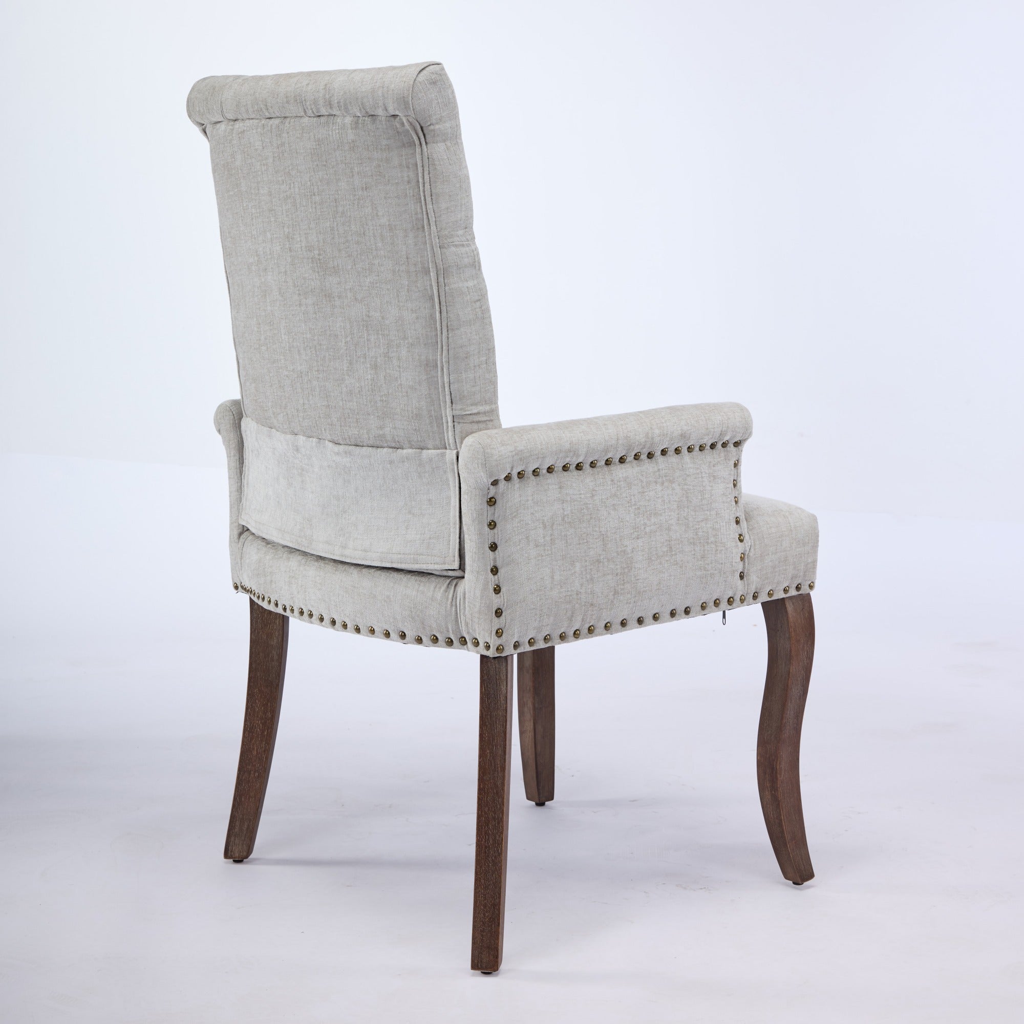Sarine Chenille Tufted Dining Chair with Roll Top Back and Curved Wood Legs
