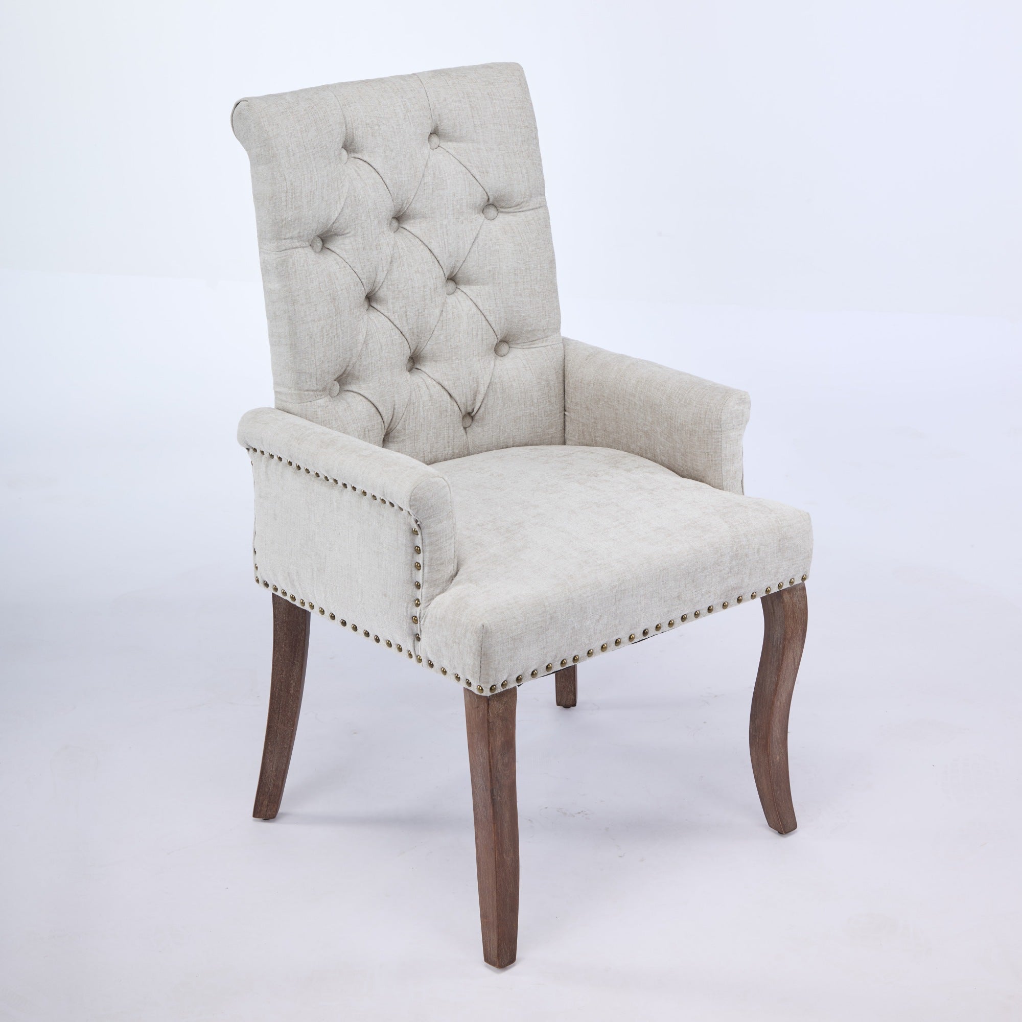 Sarine Chenille Tufted Dining Chair with Roll Top Back and Curved Wood Legs