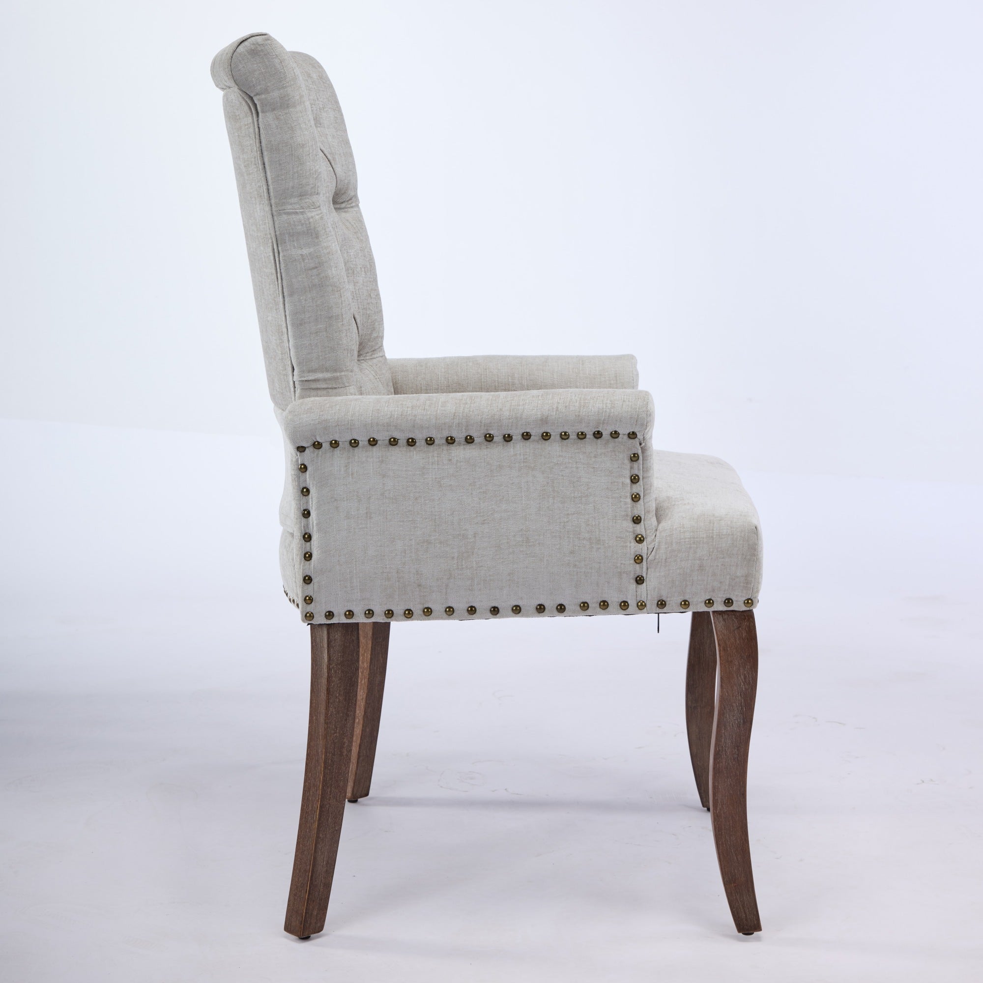 Sarine Chenille Tufted Dining Chair with Roll Top Back and Curved Wood Legs
