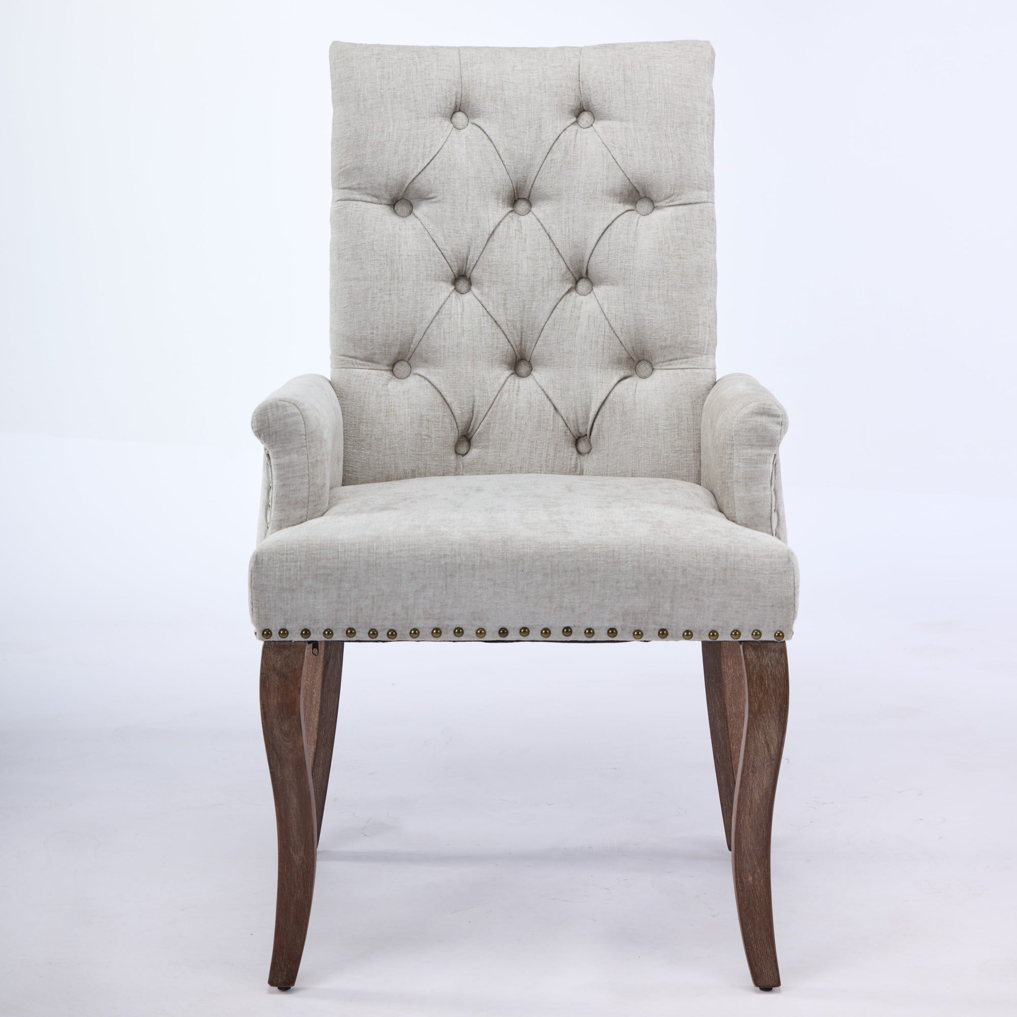 Sarine Chenille Tufted Dining Chair with Roll Top Back and Curved Wood Legs
