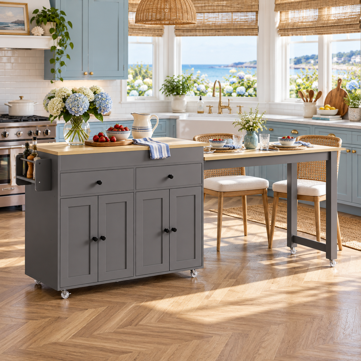 Mekong 74" Kitchen Island with Extendable Dining Table