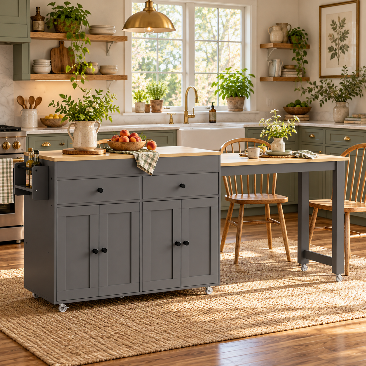 Mekong 74" Kitchen Island with Extendable Dining Table