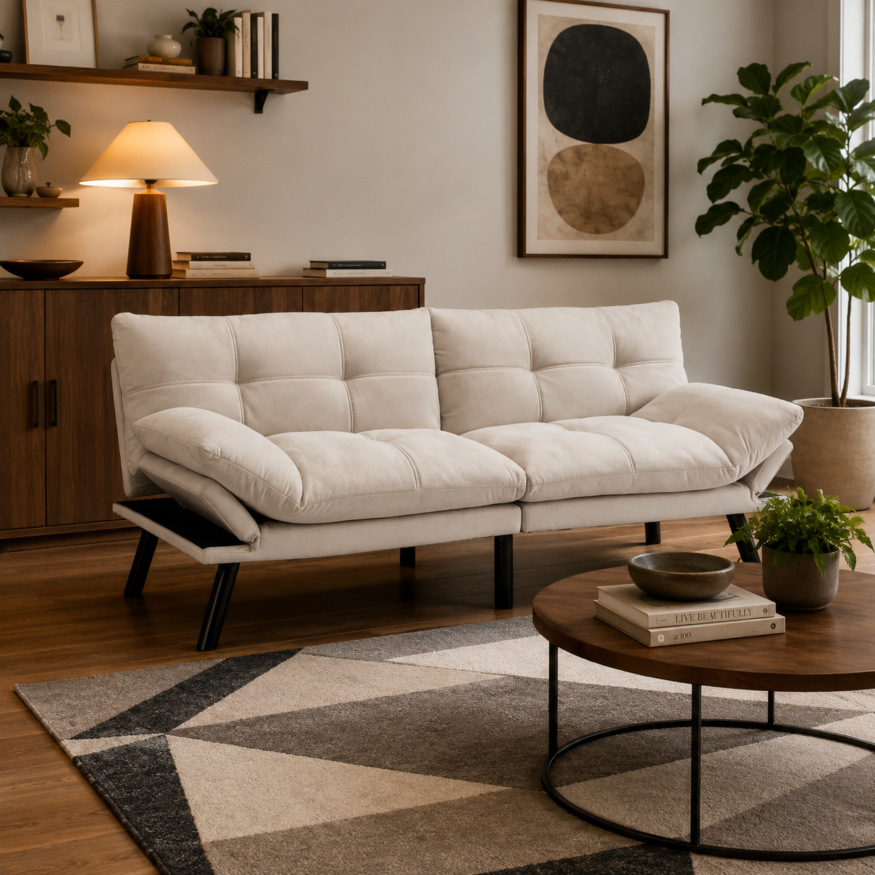 Carmel 70" Upholstered Convertible Futon Sofa Bed with Adjustable Backrest and Armrests