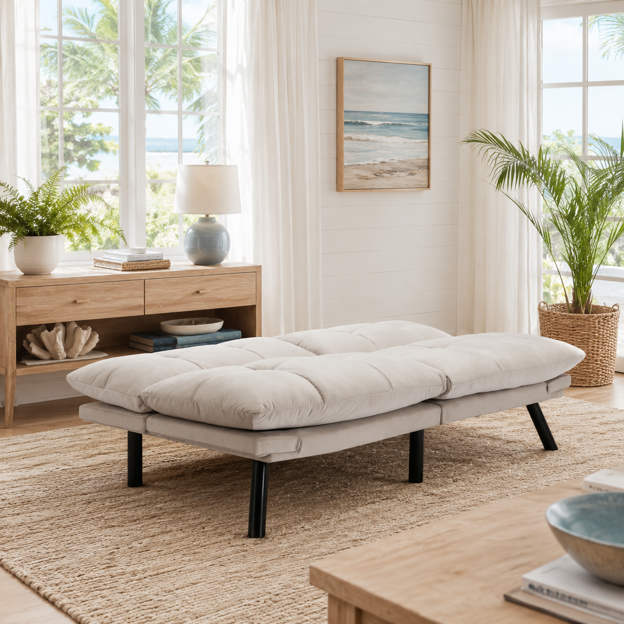 Carmel 70" Upholstered Convertible Futon Sofa Bed with Adjustable Backrest and Armrests