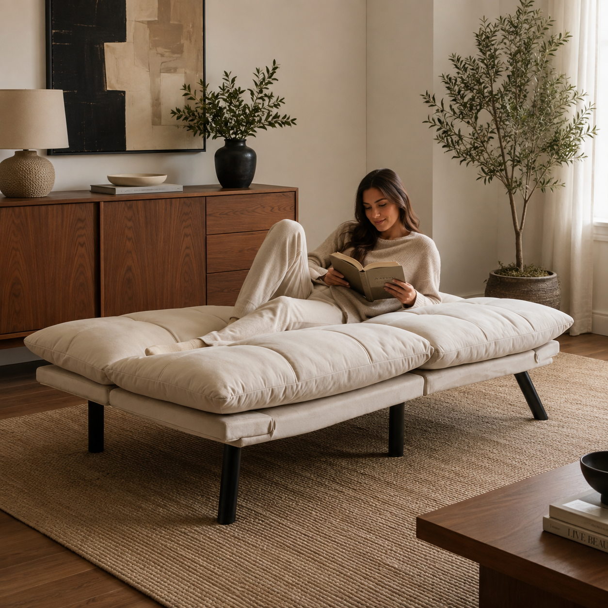 Carmel 70" Upholstered Convertible Futon Sofa Bed with Adjustable Backrest and Armrests