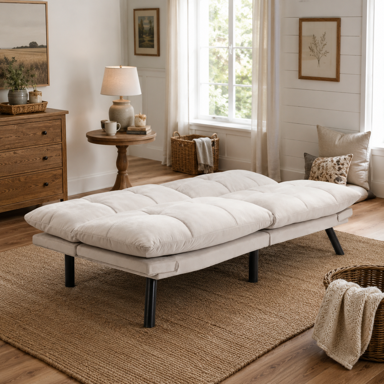 Carmel 70" Upholstered Convertible Futon Sofa Bed with Adjustable Backrest and Armrests