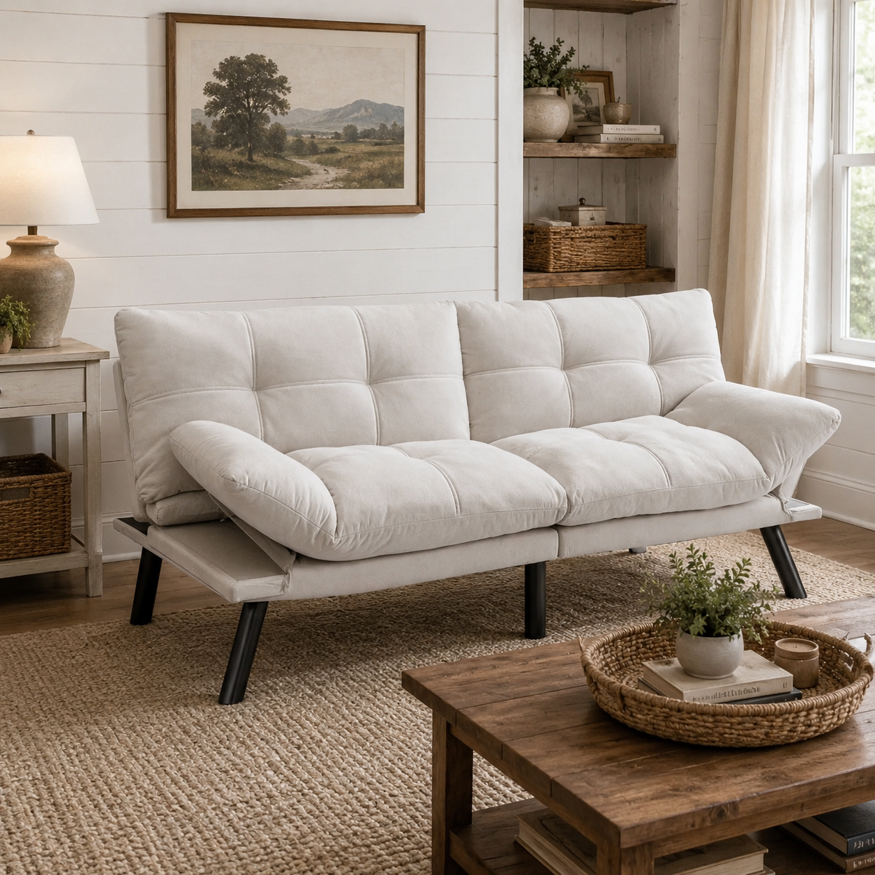 Carmel 70" Upholstered Convertible Futon Sofa Bed with Adjustable Backrest and Armrests