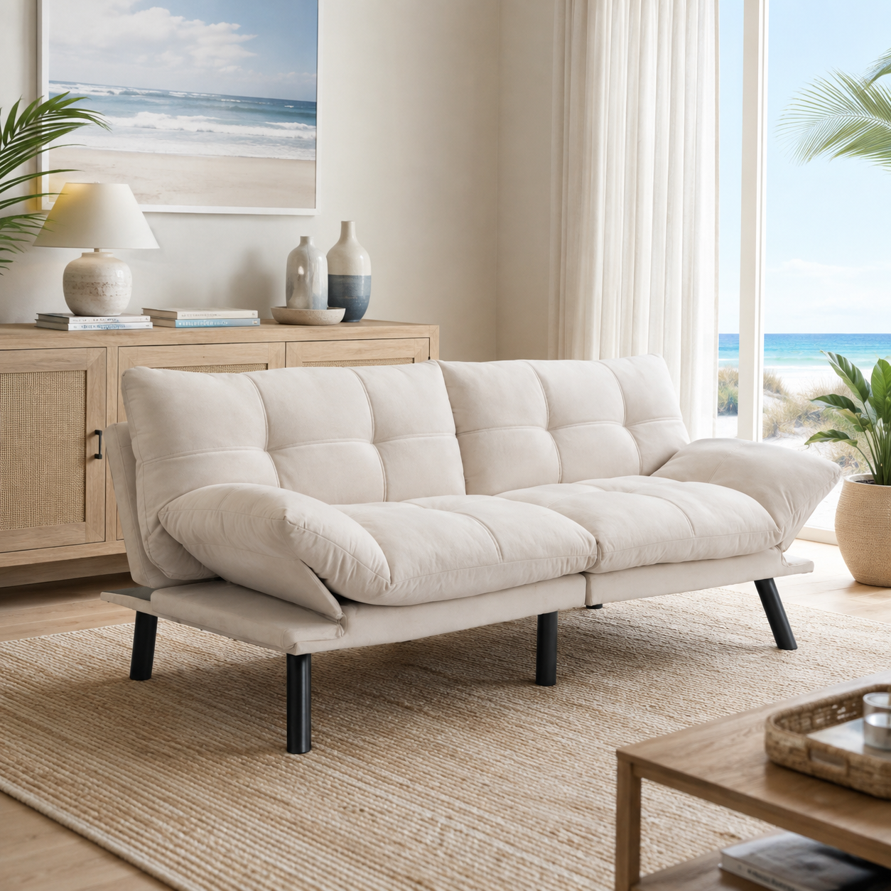 Carmel 70" Upholstered Convertible Futon Sofa Bed with Adjustable Backrest and Armrests