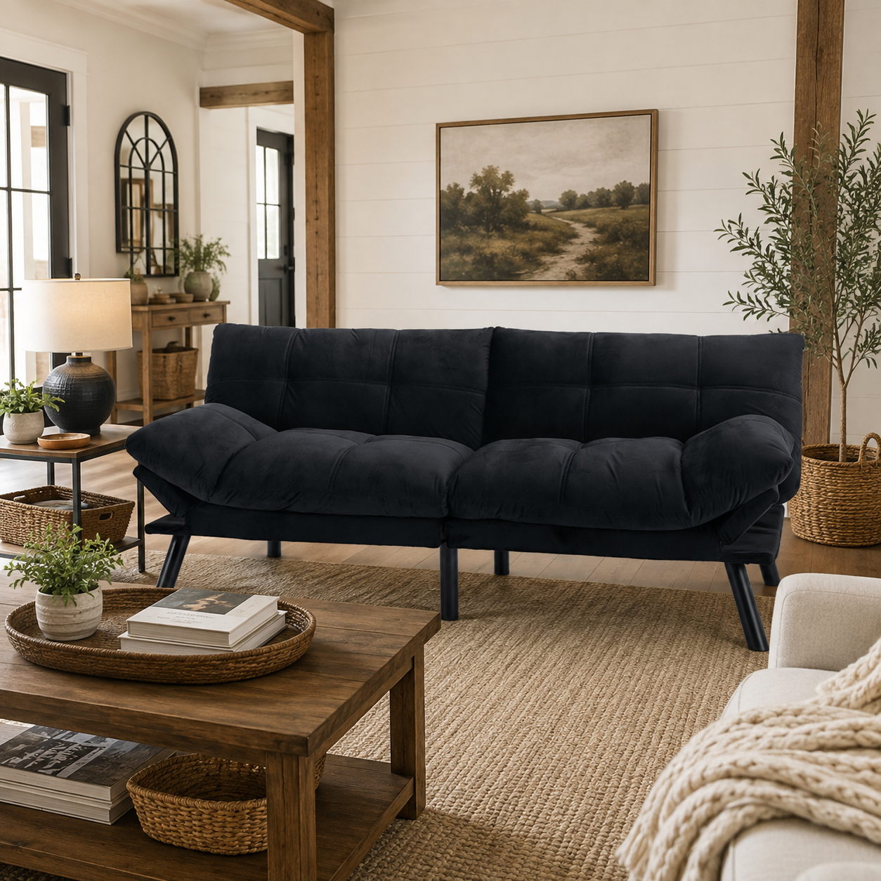 Carmel 70" Upholstered Convertible Futon Sofa Bed with Adjustable Backrest and Armrests