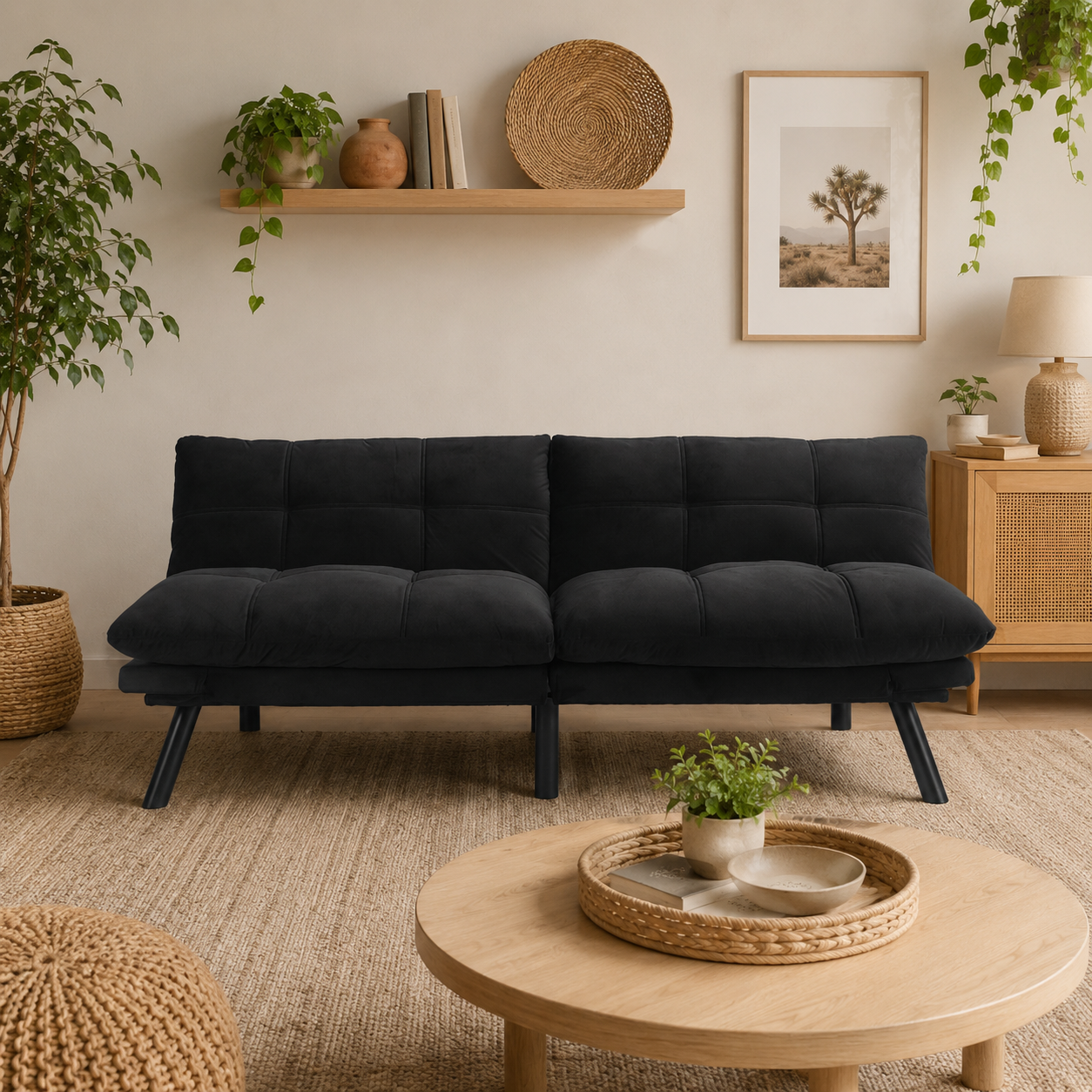 Carmel 70" Upholstered Convertible Futon Sofa Bed with Adjustable Backrest and Armrests
