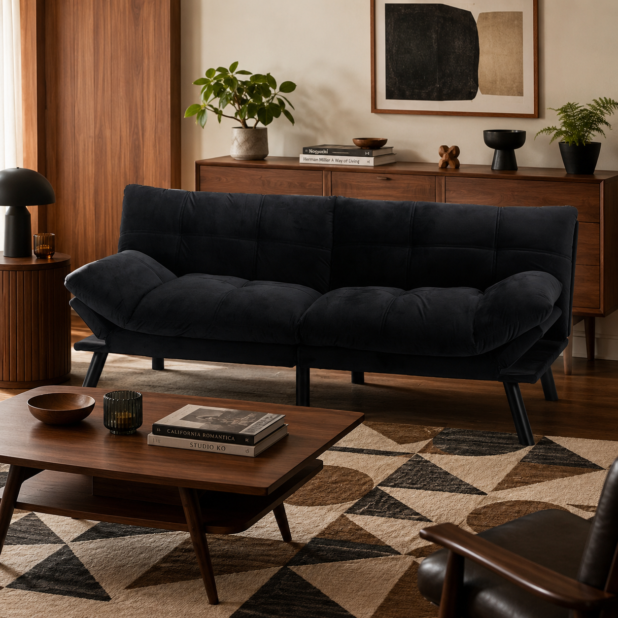 Carmel 70" Upholstered Convertible Futon Sofa Bed with Adjustable Backrest and Armrests