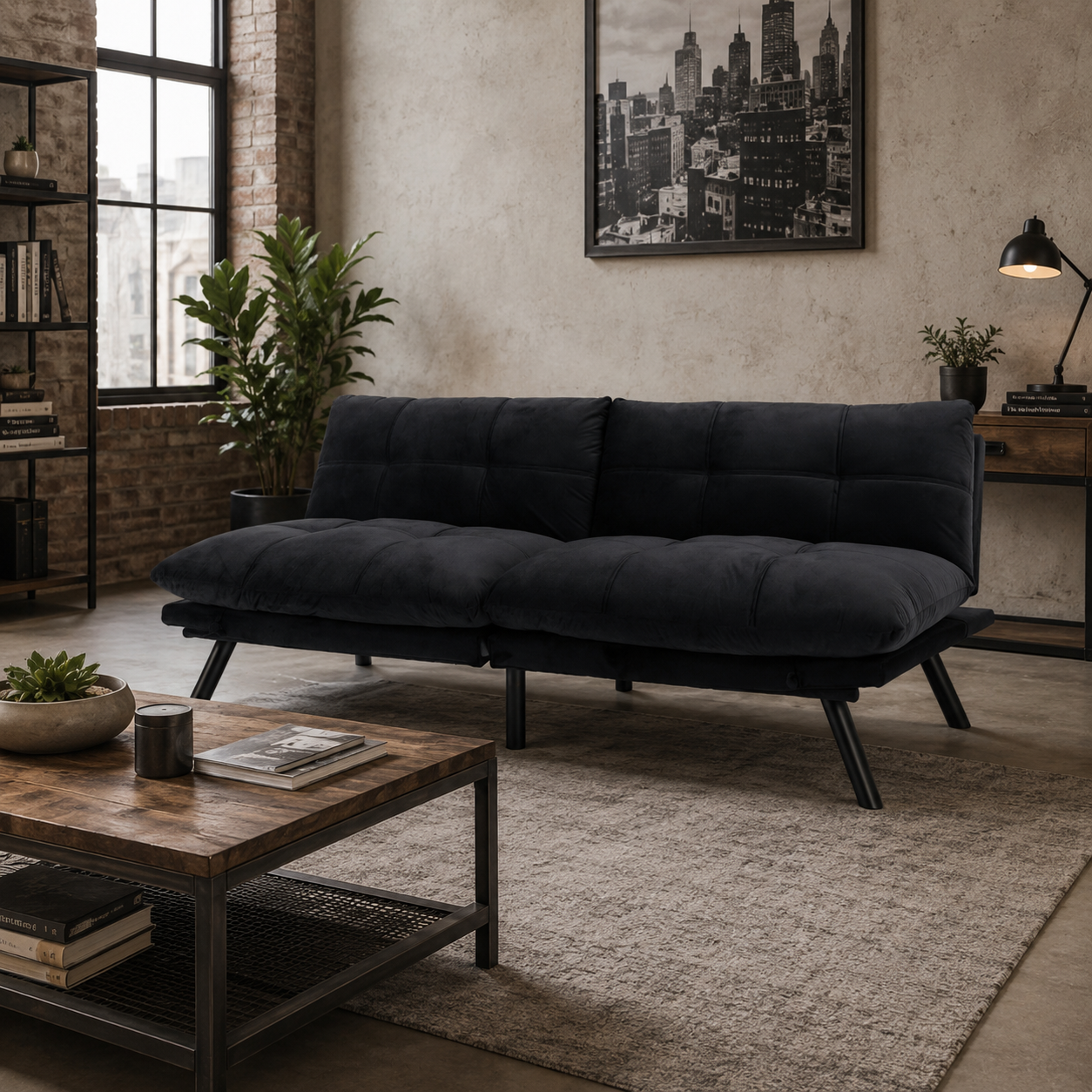 Carmel 70" Upholstered Convertible Futon Sofa Bed with Adjustable Backrest and Armrests
