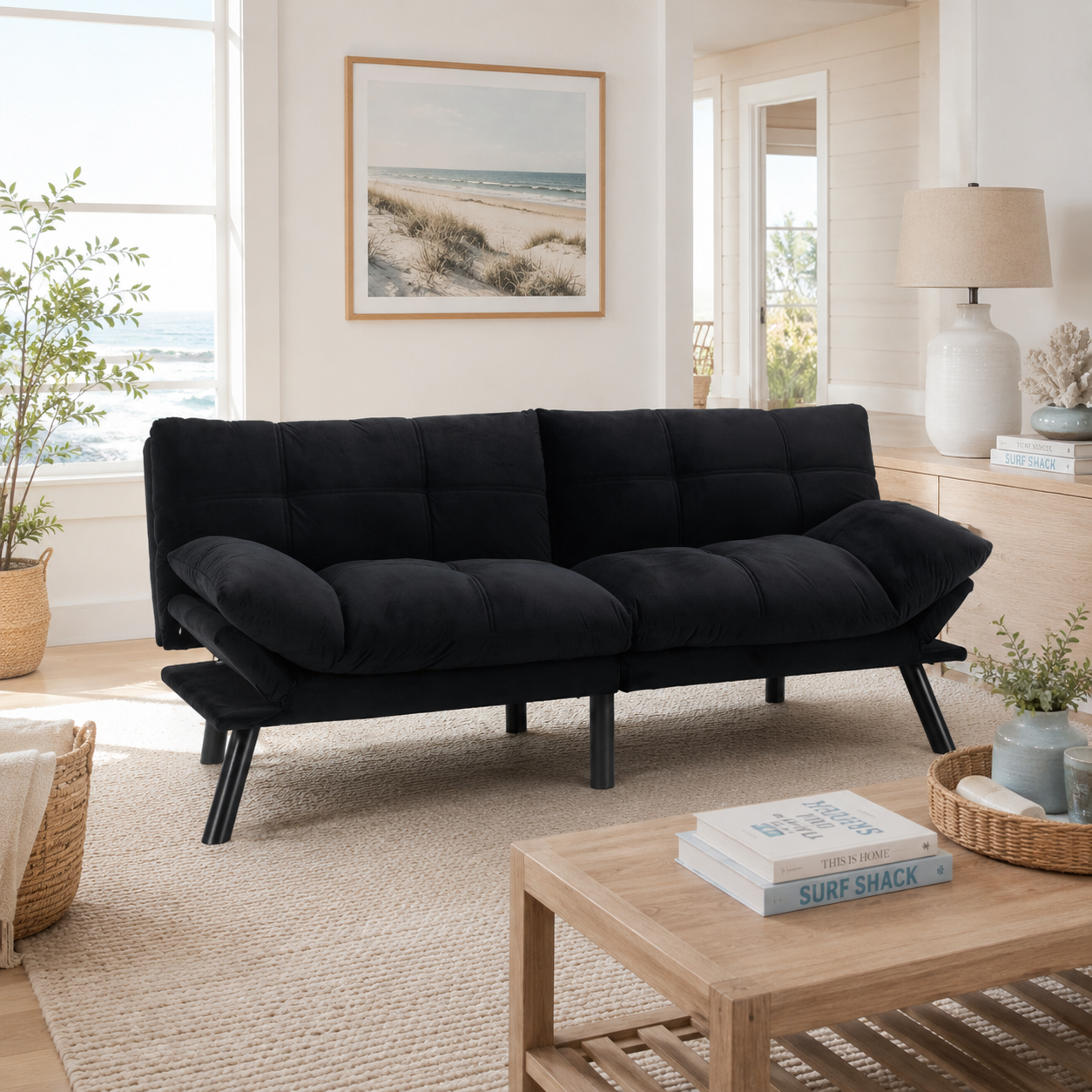 Carmel 70" Upholstered Convertible Futon Sofa Bed with Adjustable Backrest and Armrests