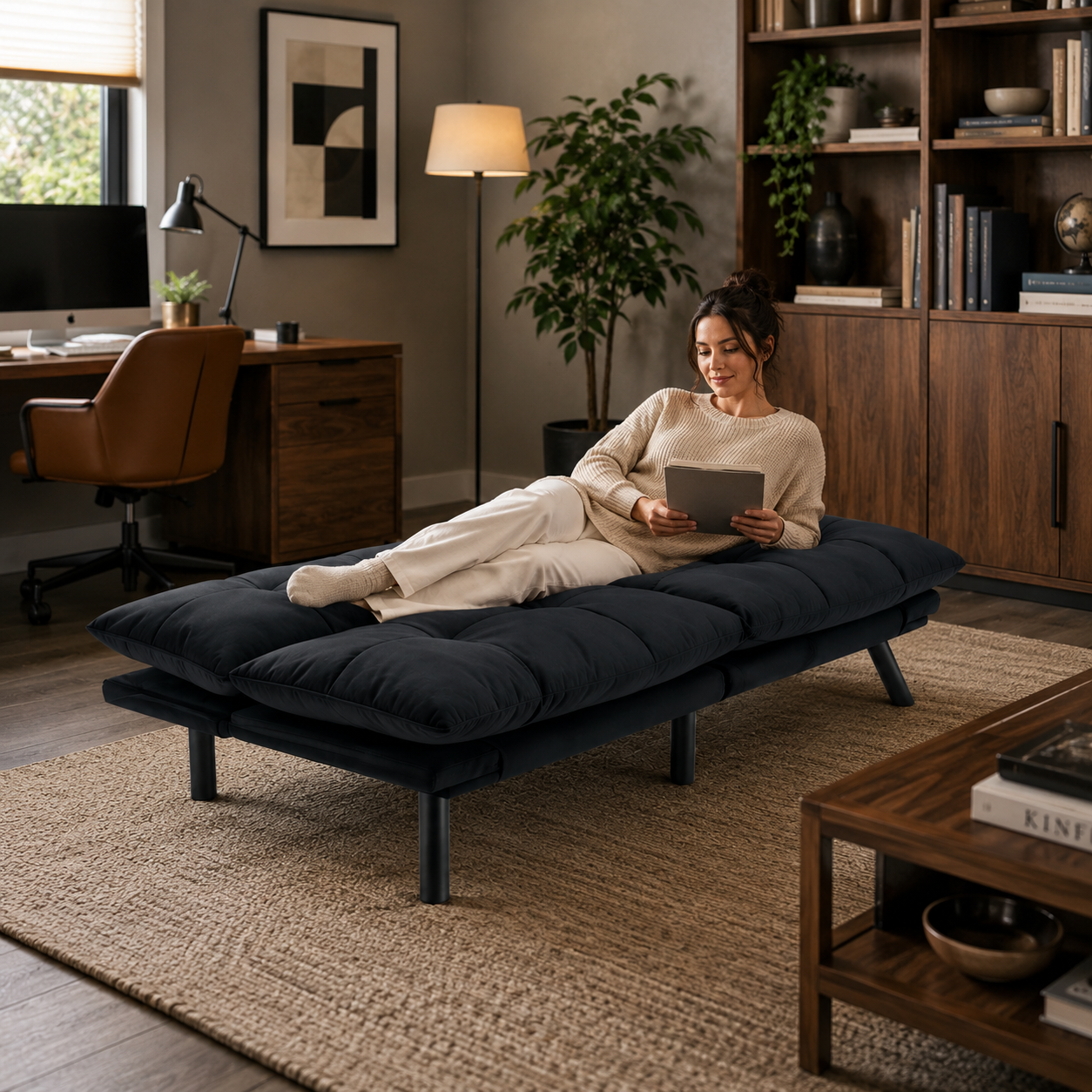 Carmel 70" Upholstered Convertible Futon Sofa Bed with Adjustable Backrest and Armrests