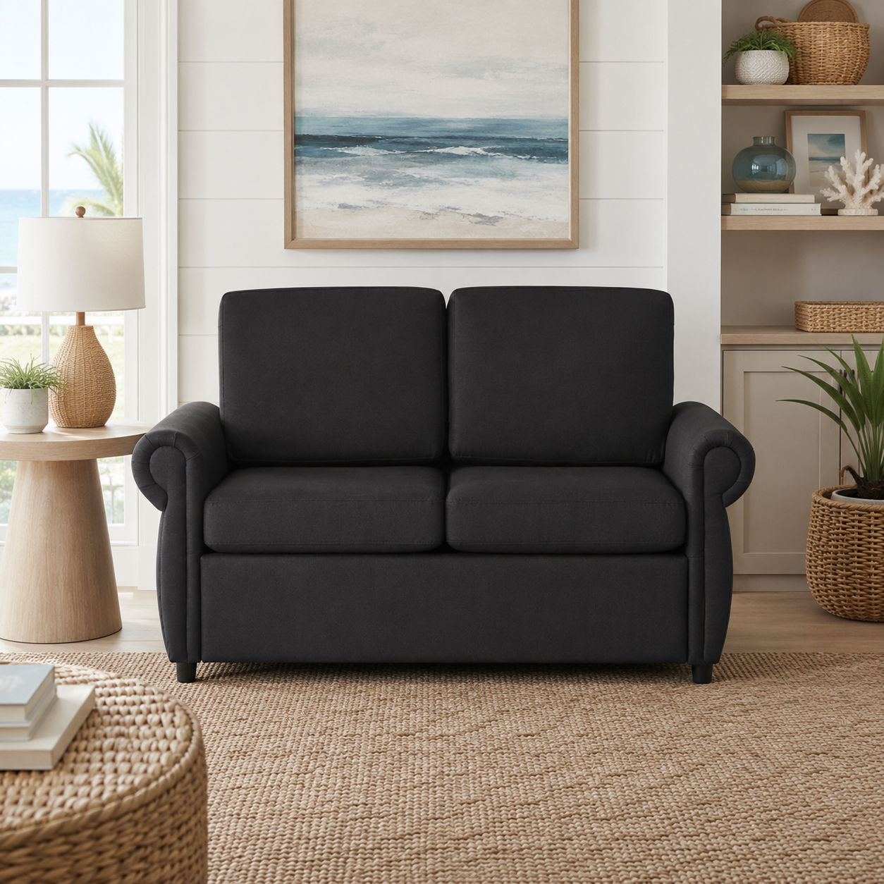 Chula 58" Linen Loveseat Sleeper Sofa with Memory Foam Mattress and USB Ports