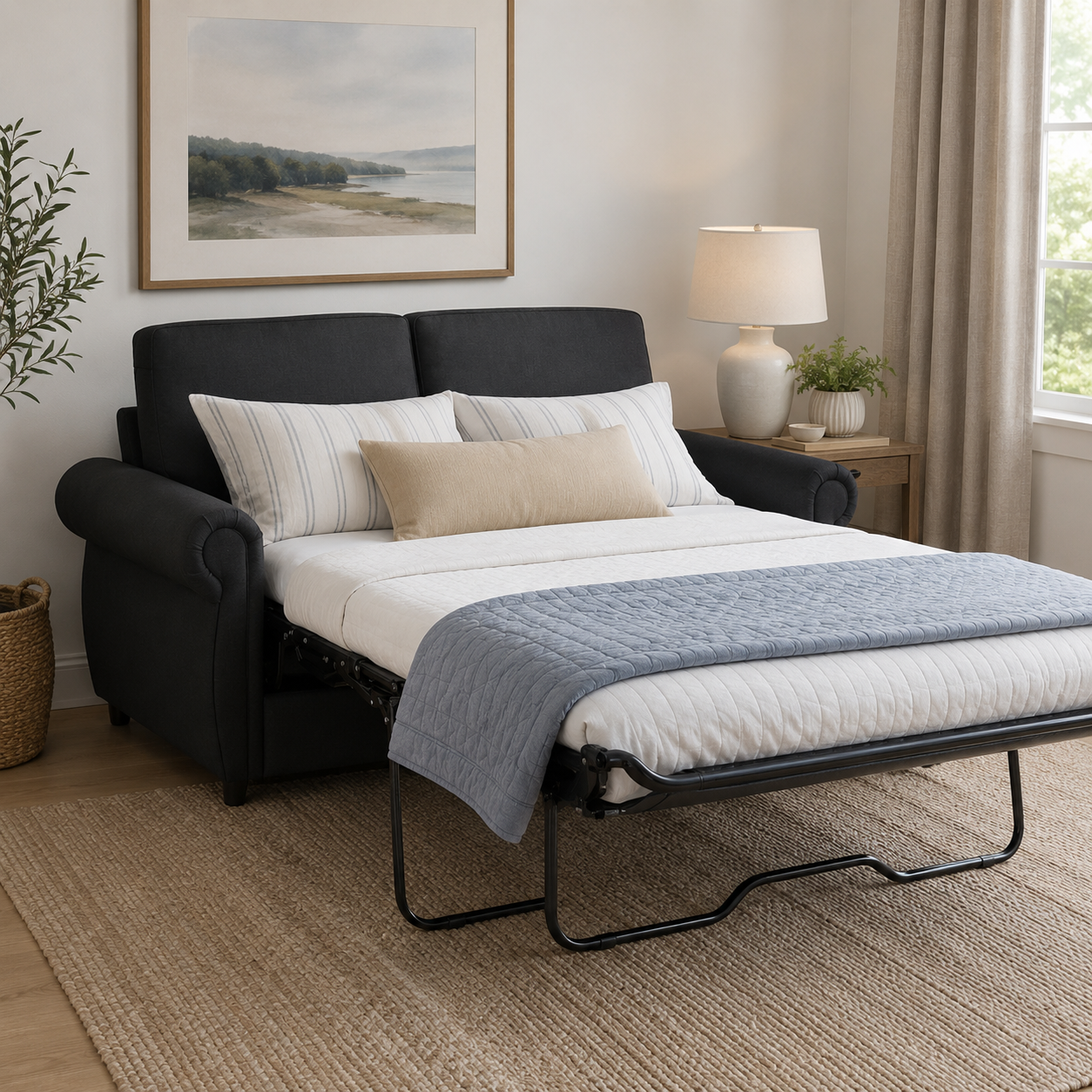 Chula 58" Linen Loveseat Sleeper Sofa with Memory Foam Mattress and USB Ports